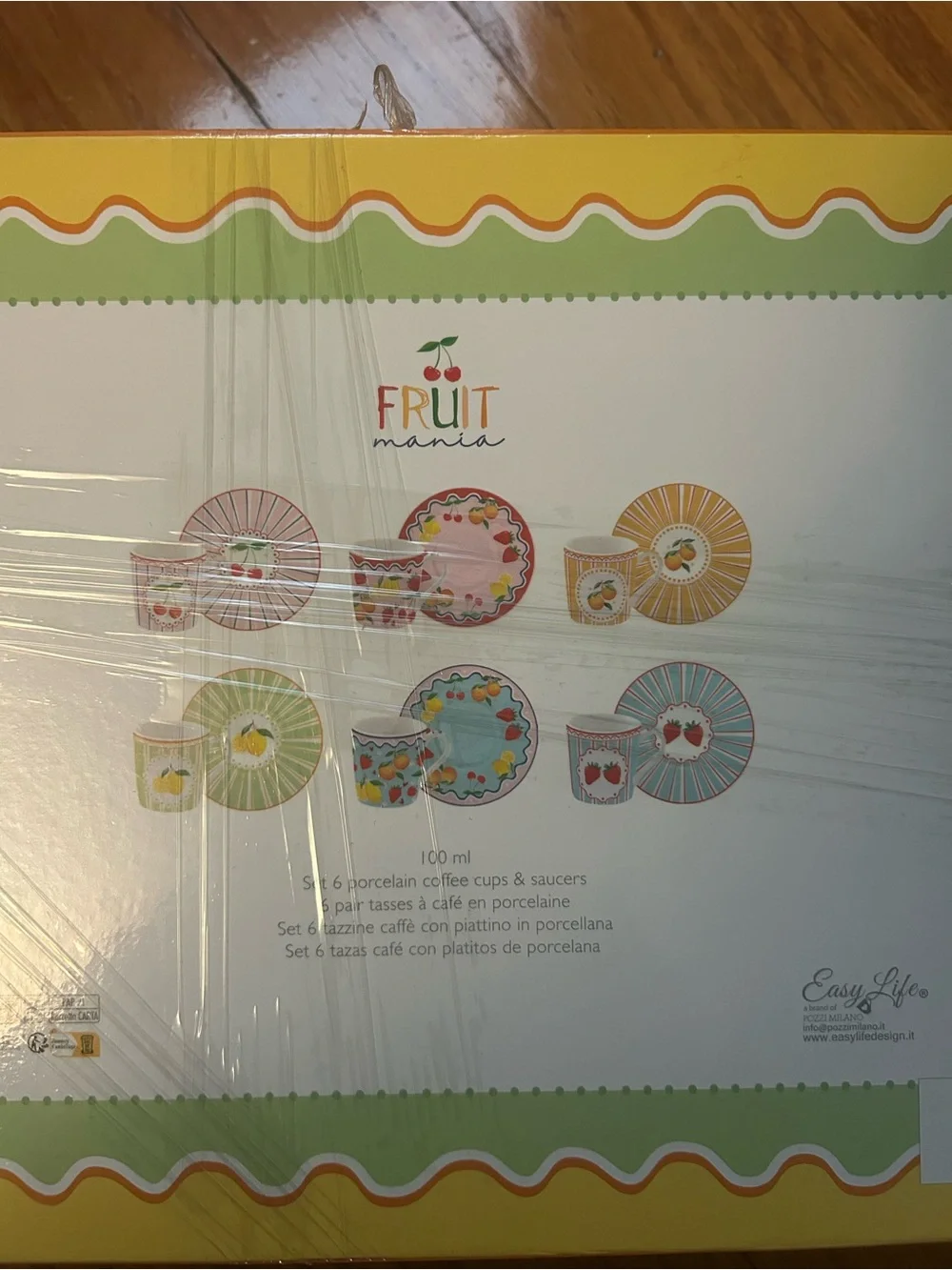 NWT Fruit Mania porcelain Set of 6 coffee cup and Saucers